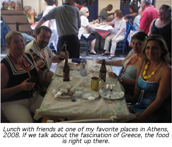 The author, Veronica Pamoukaghlian, enjoying lunch with friend in Athens, 2008